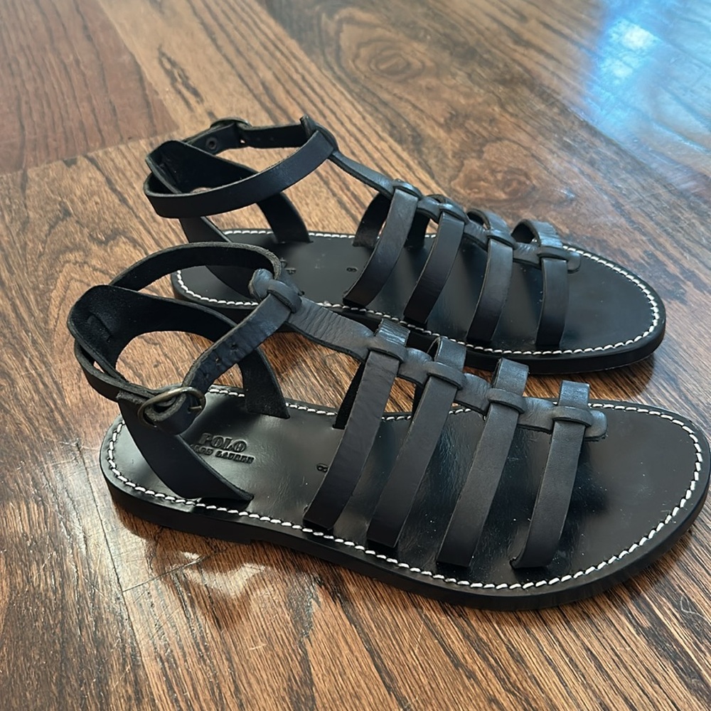 POLO RALPH LAUREN BLACK LEATHER GLADIATOR SANDALS Size 8 - Picture 3 of 5